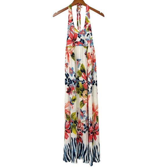 Tommy Bahama Bungaroo Blooms Floral Maxi Dress Tie V-Neck Halter Rayon Size XS - Picture 1 of 8